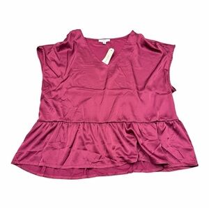 Elegant V-Neck Ruffle Blouse - Berry